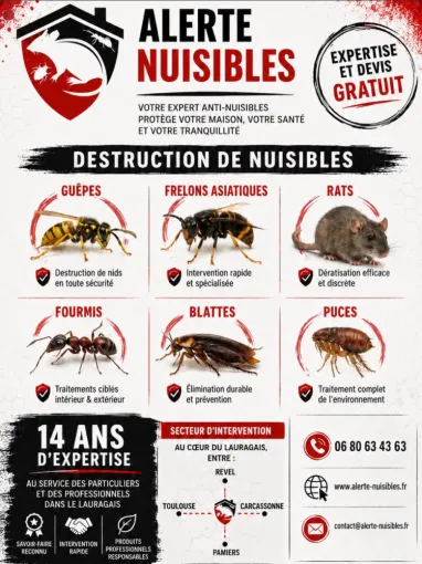 Entreprise de dératisation à Carcassonne : intervention contre les rats et souris, Castelnaudary, ALERTE NUISIBLES